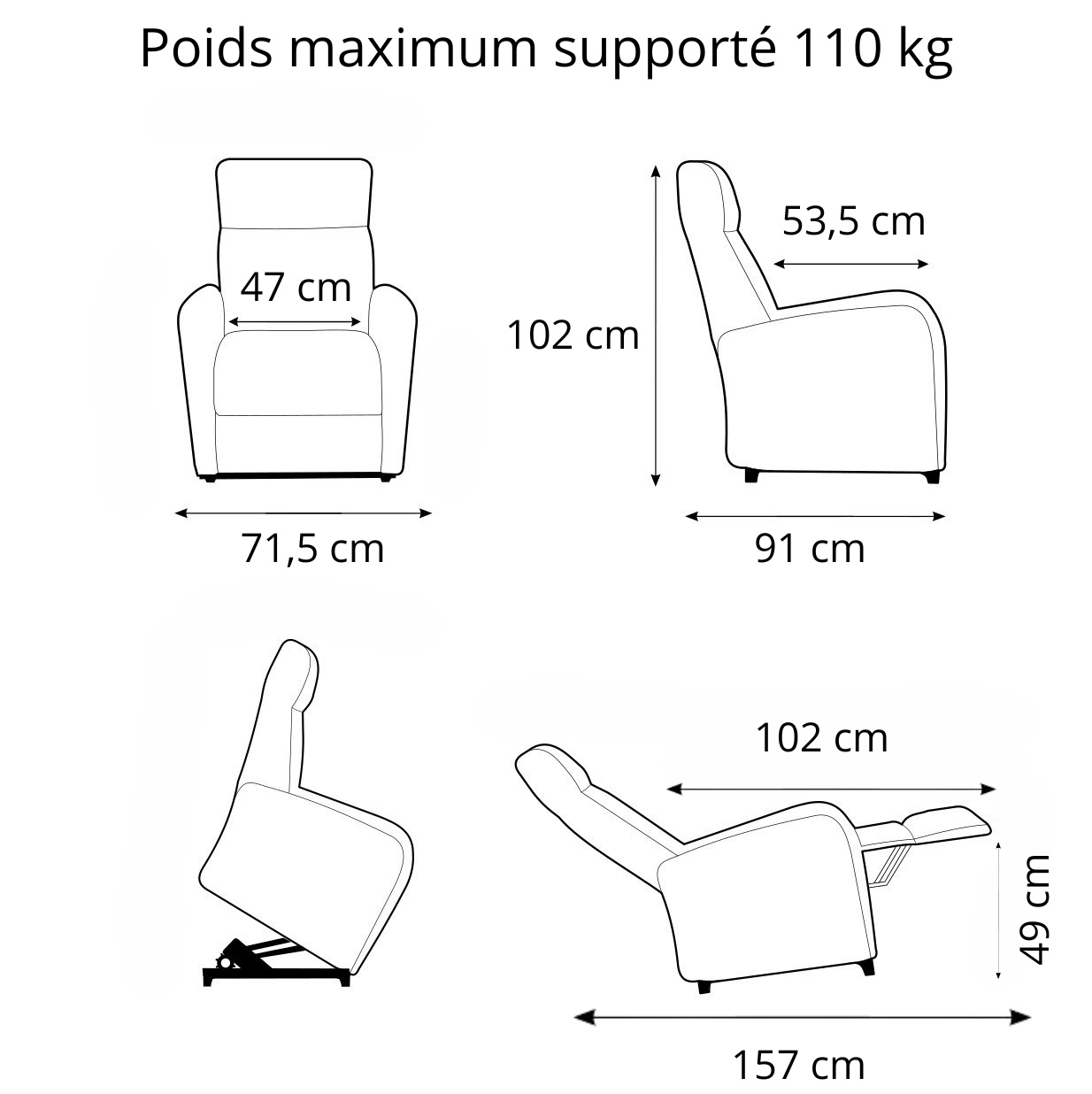 dimensions fauteuil releveur Santa